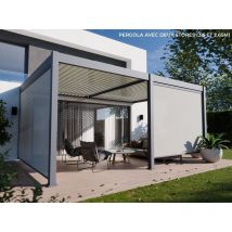 Direct Abris - Pergola Bioclimatique Aluminium Adossée 19m2 - 3,6x5,3 - Deux Stores Inclus - Anthracite - 34 lames en Aluminium a 120° - Tonnelle
