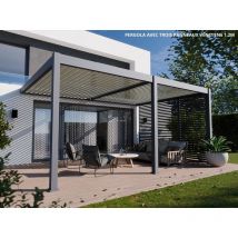 Direct Abris - Pergola Bioclimatique Aluminium Adossée 19m2 - 3,6x5,3 - Panneaux Vénitiens - Anthracite - 34 lames en Aluminium a 120° - Tonnelle
