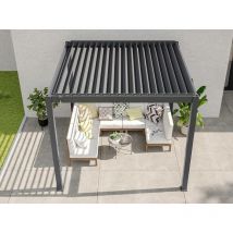 Direct Abris - Pergola Bioclimatique Autoportée aurora - 3x3 m - Gris Anthracite - Lames Orientables - Store Inclus
