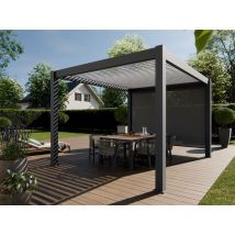 Direct Abris - Pergola Bioclimatique Aluminium Autoportée 12m2 - 3x4m Store Lateral Inclus - Anthracite - 25 lames en Aluminium Inclinables a 90