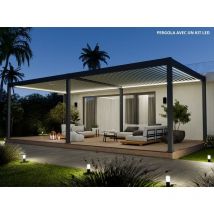 Direct Abris - Pergola Bioclimatique Aluminium Autoportée 32m2 - 4x8m - Kit led Inclus - Anthracite - 50 lames en Aluminium a 120° - eclipse