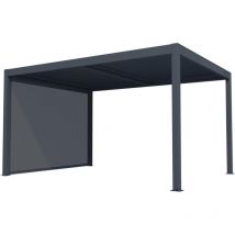 Vente-unique - Pergola bioclimatique autoportante électrique anthracite en aluminium avec lames orientables et rideau rétractable 2,78 m - 12 m²