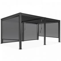 Oviala - Pergola bioclimatique autoportée 3 x 6 m et 4 stores gris