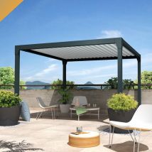 Pergola bioclimatique îlot beryl 3,50x4,00 m Vérin à Télécommande (Mixte Gris anthracite RAL7016/Blanc RAL9010)
