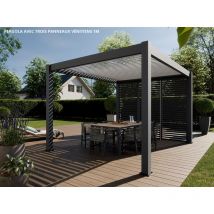 Direct Abris - Pergola Bioclimatique Bioclimatique Autoportée 12m2 - 3x4m Trois Panneaux Vénitiens - Anthracite - 25 Lames en Aluminium Inclinable à