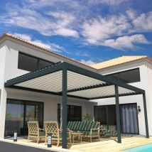 Ombrazur - Pergola Bioclimatique cocoon Mixte Gris anthracite / Blanc 6,00x4,088m (Vérin à télécommande)
