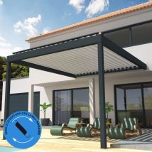 Pergola Bioclimatique COCOON perpendiculaire Mixte Gris anthracite / Blanc 4,576x4,00m (Vérin à télécommande)