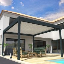 Pergola Bioclimatique COCOON XL îlot Mixte Gris anthracite / Blanc 4,50x6,025m (Vérin à télécommande)