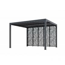 Pergola bioclimatique Habrita Foresta PER 36M30 BI aluminium 10,8m2 avec 5 panneaux moucharabieh gris pour côté 3,60m