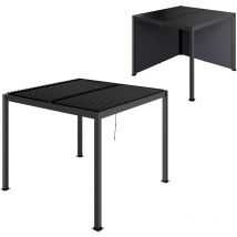 Pergola bioclimatique en alu 3 x 3 m - lames orientables 2 parties indépendantes, 2 stores latéraux - anthracite