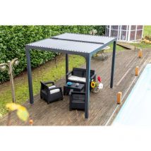 Pergola bioclimatique Habrita Foresta per 2430 bi 7,20m2 aluminium balcon et terrasse gris anthracite