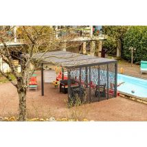 Pergola bioclimatique Habrita Foresta per 36M60 bi aluminium xxl 21,52m2 avec 5 panneaux moucharabieh gris pour côté 3,60m