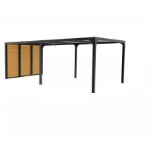 Habrita Foresta - Pergola bioclimatique PER36VB60BI aluminium 21,52m2 gris anthracite avec 3 panneaux latéraux à ventelles imitation bois