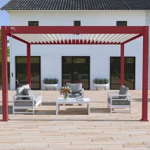 Pergola Bioclimatique Ombréa Autoportante Vs - 3x4m Rouge Basque + 1 Store 4m Blanc