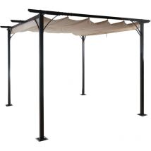 Décoshop26 - Pérgola cenador de jardín estructura estable 6cm + techo practicable 3,5x3,5m crema 040004110