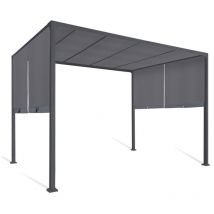 Pergola coulissante 2 pans 3x3 M belvédère de jardin toile gris anthracite
