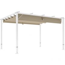 Outsunny - Pergola coulissante rétractable 3 x 4 m aluminium blanc toile UPF30+ kaki
