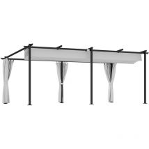 Pergola coulissante rétractable 3 x 6 m 4 rideaux latéraux amovibles alu métal toile gris
