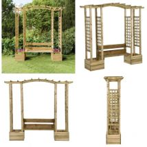 Pergola de jardin avec banc et jardinières Bois de pin imprégné - pergola - pergolas - Home & Living - Brun