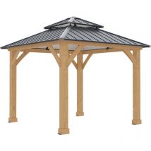 Pergola de Jardin Gardiun Denver 8,76 m2 287x287x300 cm Bois stratifié Piliers de 14x14 cm Double couverture en acier Fixation incluse