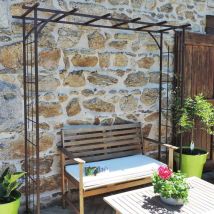 Lmoulin - Arche de jardin pergola en fer vieilli tubes carrés grand modèle + 4 supports poteaux à enfoncer