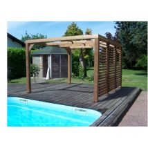 Habrita - pergola a tettoia termica in legno termoriscaldata a lamelle mobili su parete 10,67 mq - tho3531v