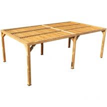 Pergola Thermauvent - Bois thermochauffé - Ventelles mobiles sur le toit - 3,41 x 6,14 m - Habrita