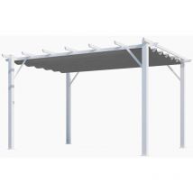 Altona - Pergola foresta gazebo in alluminio colore bianco con telo retrattile grigio 140g/mq, dimensioni 400x300x230h - Foresta