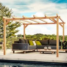 Pergola autoportée bois - Linares, Dimensions 300 x 300 cm, Ancrage Support de plaque surélevé
