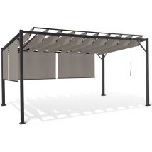 Pergola Luxus-Edition verstellbare Lamellen 3x4 m und 4 Jalousien Taupe