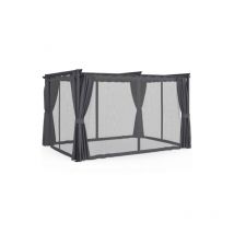 Idmarket - Pergola moustiquaire toit rétractable 3x4M et 4 rideaux gris