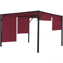 Décoshop26 - Pergola pavillon de jardin avec toit coulissant structure acier stable 6cm rouge bordeaux 3x3m 040004077
