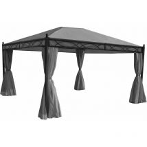 Décoshop26 - Pergola pavillon gazebo de jardin cadre stable de 7cm avec paroi latérale + moustiquaire gris 4x3m 040004090