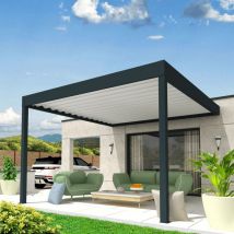 Pergola rétractable CONCEPT Mixte Gris anthracite / Blanc 4,50x3,005m (Motorisé à télécommande)