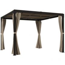 MH - Pergola rétractable double toit et rideaux mia beige et noire