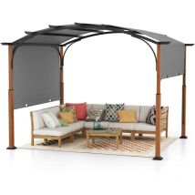 Relax4life - Pergola Retrattile da Esterno 360 x 300 cm, Gazebo da Patio Arcuata con Tettuccio Regolabile, Chiodi da Terra, Struttura in Metallo,