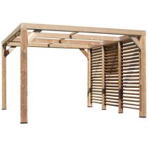 Pergola Thermauvent - Bois thermochauffé - Ventelles mobiles sur 1 paroi - 3,41 x 3,13 m - Habrita