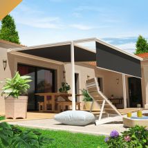 Pergola toile pyrite 4,00x3,00 m Motorisé Secours à Télécommande + Coffre led + Lambrequin (Blanc satiné RAL9010 - Gris graphite)