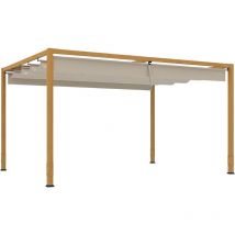 Outsunny - Pergola toile rétractable 4 x 3 m alu effet bois tissu polyester beige