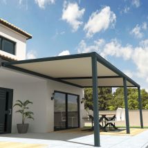 Ombrazur - Pergola toile sunlight Gris anthracite - 7,00x3,00m (Motorisé à télécommande secours - Ecru)