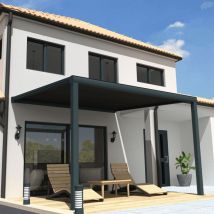 Ombrazur - Pergola Toile Sunlight Gris Anthracite - 4,00x3,50m (motorisé À Télécommande Secours + Kit Led 1 Coté - Gris Anthracite)