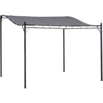 Pergola tonnelle de jardin auvent 2,97 x 2,97 m adossable métal noir polyester anti-UV gris