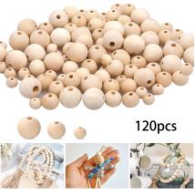 Coocheer - Perles en bois, 120 perles rondes naturelles inachevées pour couronnes faites à la main, décoration d'intérieur, fabrication de bijoux,