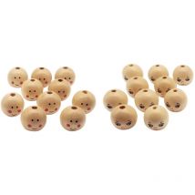 Feiyue - Perles en bois 40 pièces Couleur bois Tête de poupée souriante Perles en bois Perles en vrac Accessoires de bijoux à faire soi-même (garçons