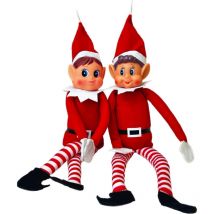 Personajes divertidos Elfie (niño) y Elvie (niña), juego de 2 con cuerpos suaves y caras de vinilo rojo