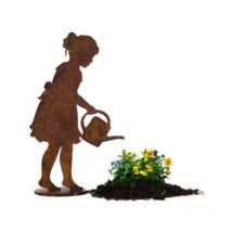 Jardinex - Personnage Fillette Arrosoir métal rouillé : déco jardin - Rouille