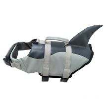 Tinor - Pet Life Jacket, Size l, Shark Shape, Safety Buckle, Polyester/PE Material, Silver Grey