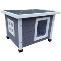 PET Maison d'extérieur pour chats 57x45x43 cm Bois Gris et blanc @ PET