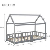 L&h-cfcahl - Lit d'enfant lit de maison 90 x 200 cmLit en bois pour chambre d'enfant incl.tableau sommier à lattes antichute, en pin gris (sans