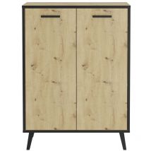 Calicosy - Petit buffet 2 portes décor chêne et gris foncé Plau - L68,5 x H93,5 cm Bois clair
